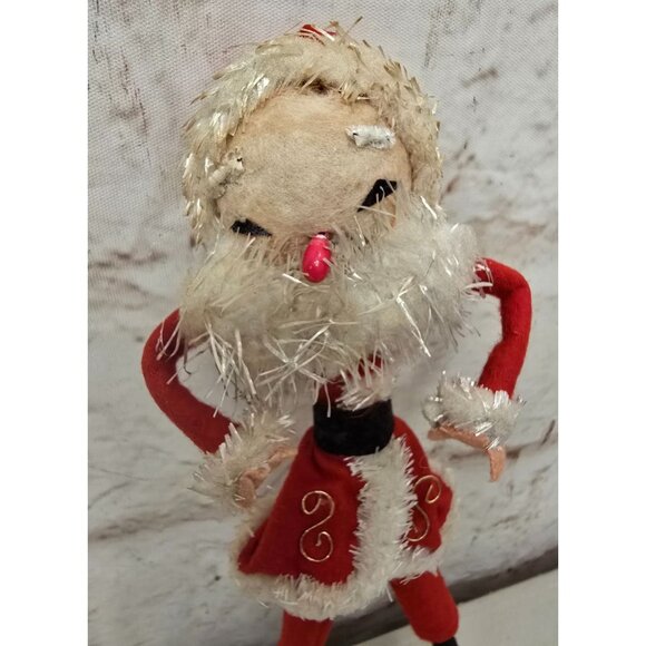 9" Vintage Santa Claus Doll Red Suit & Glitter Shoes Skinny Pipe Cleaner Japan - Picture 3 of 6